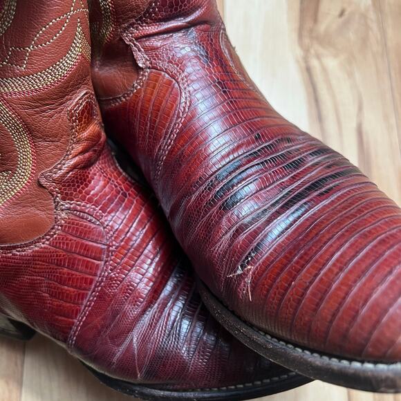 JUSTIN Exotic Teju Lizard Skin Mens Size 8.5 D Cowboy Boots Western Cognac USA main image 4